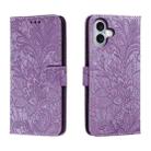 For iPhone 16 Plus Lace Flower Embossing Flip Leather Phone Case(Purple) - 1