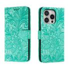 For iPhone 16 Pro Lace Flower Embossing Flip Leather Phone Case(Green) - 1