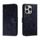 For iPhone 16 Pro Lace Flower Embossing Flip Leather Phone Case(Dark Blue) - 1