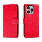 For iPhone 16 Pro Lace Flower Embossing Flip Leather Phone Case(Red) - 1