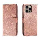 For iPhone 16 Pro Max Lace Flower Embossing Flip Leather Phone Case(Rose Gold) - 1