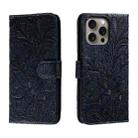 For iPhone 16 Pro Max Lace Flower Embossing Flip Leather Phone Case(Dark Blue) - 1