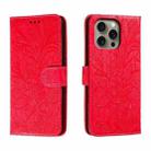 For iPhone 16 Pro Max Lace Flower Embossing Flip Leather Phone Case(Red) - 1