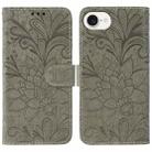 For iPhone 16e Lace Flower Embossing Flip Leather Phone Case(Grey) - 1