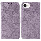For iPhone 16e Lace Flower Embossing Flip Leather Phone Case(Purple) - 1
