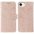 For iPhone 16e Lace Flower Embossing Flip Leather Phone Case(Rose Gold) - 1