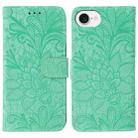 For iPhone 16e Lace Flower Embossing Flip Leather Phone Case(Green) - 1