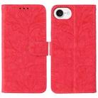 For iPhone 16e Lace Flower Embossing Flip Leather Phone Case(Red) - 1