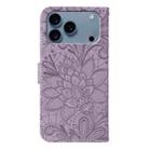 For iPhone 17 Pro Lace Flower Embossing Flip Leather Phone Case(Purple) - 3