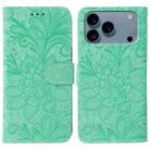 For iPhone 17 Pro Lace Flower Embossing Flip Leather Phone Case(Green) - 1
