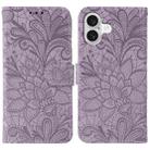 For iPhone 17 Lace Flower Embossing Flip Leather Phone Case(Purple) - 1