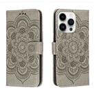 For iPhone 15 Pro Max Sun Mandala Embossing Leather Phone Case(Grey) - 1