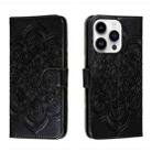 For iPhone 15 Pro Max Sun Mandala Embossing Leather Phone Case(Black) - 1