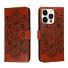 For iPhone 15 Pro Max Sun Mandala Embossing Leather Phone Case(Brown) - 1