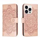 For iPhone 15 Pro Sun Mandala Embossing Leather Phone Case(Rose Gold) - 1