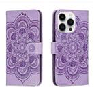 For iPhone 15 Pro Sun Mandala Embossing Leather Phone Case(Purple) - 1