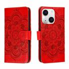 For iPhone 15 Sun Mandala Embossing Leather Phone Case(Red) - 1