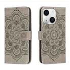 For iPhone 15 Sun Mandala Embossing Leather Phone Case(Grey) - 1