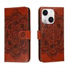 For iPhone 15 Sun Mandala Embossing Leather Phone Case(Brown) - 1