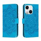 For iPhone 15 Sun Mandala Embossing Leather Phone Case(Blue) - 1
