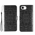 For iPhone 16e Sun Mandala Embossing Leather Phone Case(Black) - 1