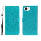 For iPhone 16e Sun Mandala Embossing Leather Phone Case(Blue) - 1