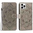 For iPhone 15 Pro Max Mandala Embossing Pattern Horizontal Flip Leather Phone Case(Gray) - 1