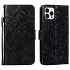 For iPhone 15 Pro Max Mandala Embossing Pattern Horizontal Flip Leather Phone Case(Black) - 1