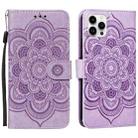 For iPhone 15 Pro Mandala Embossing Pattern Horizontal Flip Leather Phone Case(Purple) - 1