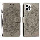 For iPhone 15 Pro Mandala Embossing Pattern Horizontal Flip Leather Phone Case(Gray) - 1