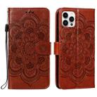 For iPhone 15 Pro Mandala Embossing Pattern Horizontal Flip Leather Phone Case(Brown) - 1