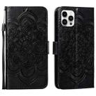 For iPhone 15 Pro Mandala Embossing Pattern Horizontal Flip Leather Phone Case(Black) - 1