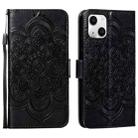 For iPhone 15 Plus Mandala Embossing Pattern Horizontal Flip Leather Phone Case(Black) - 1