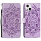 For iPhone 15 Mandala Embossing Pattern Horizontal Flip Leather Phone Case(Purple) - 1