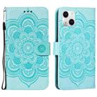 For iPhone 15 Mandala Embossing Pattern Horizontal Flip Leather Phone Case(Green) - 1