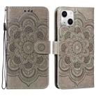 For iPhone 15 Mandala Embossing Pattern Horizontal Flip Leather Phone Case(Gray) - 1