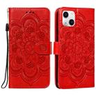 For iPhone 15 Mandala Embossing Pattern Horizontal Flip Leather Phone Case(Red) - 1