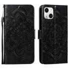 For iPhone 15 Mandala Embossing Pattern Horizontal Flip Leather Phone Case(Black) - 1