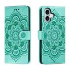 For iPhone 16 Mandala Embossing Pattern Horizontal Flip Leather Phone Case(Green) - 1