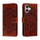 For iPhone 16 Mandala Embossing Pattern Horizontal Flip Leather Phone Case(Brown) - 1