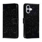 For iPhone 16 Mandala Embossing Pattern Horizontal Flip Leather Phone Case(Black) - 1