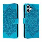 For iPhone 16 Plus Mandala Embossing Pattern Horizontal Flip Leather Phone Case(Blue) - 1