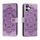 For iPhone 16 Plus Mandala Embossing Pattern Horizontal Flip Leather Phone Case(Purple) - 1