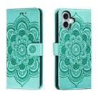 For iPhone 16 Plus Mandala Embossing Pattern Horizontal Flip Leather Phone Case(Green) - 1