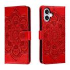 For iPhone 16 Plus Mandala Embossing Pattern Horizontal Flip Leather Phone Case(Red) - 1