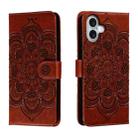 For iPhone 16 Plus Mandala Embossing Pattern Horizontal Flip Leather Phone Case(Brown) - 1