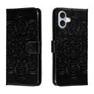 For iPhone 16 Plus Mandala Embossing Pattern Horizontal Flip Leather Phone Case(Black) - 1