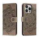 For iPhone 16 Pro Mandala Embossing Pattern Horizontal Flip Leather Phone Case(Gray) - 1