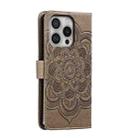 For iPhone 16 Pro Mandala Embossing Pattern Horizontal Flip Leather Phone Case(Gray) - 3