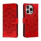 For iPhone 16 Pro Mandala Embossing Pattern Horizontal Flip Leather Phone Case(Red) - 1